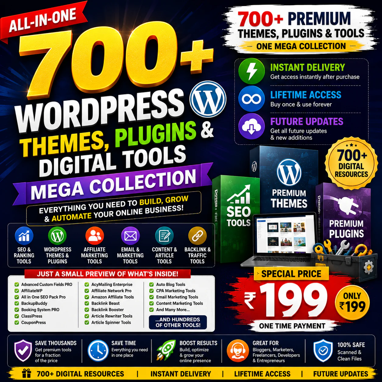 700+ WordPress Themes, Plugins & Digital Tools Mega Collection – ONLY ₹199